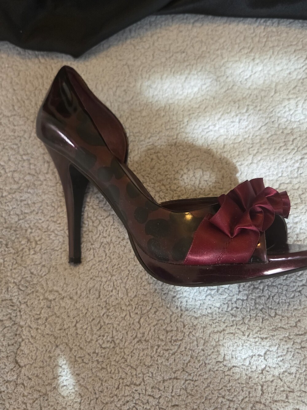 Carlos Santana Girls' Burgundy & Black Peep-Toe Heels with Bow